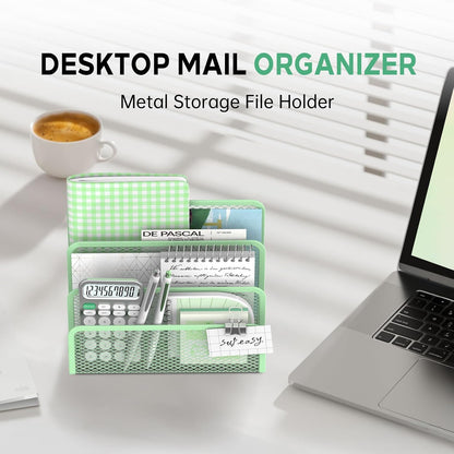 Mail Organizer for Desk, Mesh Metal Mail Holder Countertop with 3-Slot, Letter Sorter File Holder, Office Envelope Organizer for Mails (Black), 1
