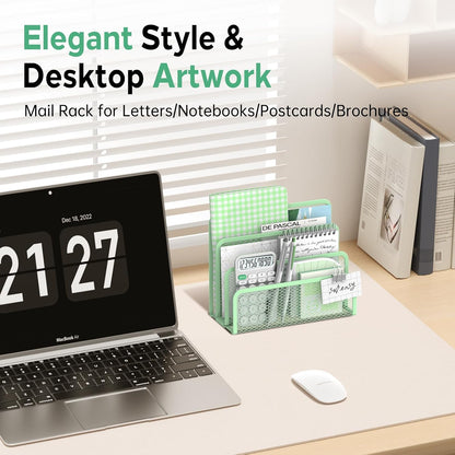 Mail Organizer for Desk, Mesh Metal Mail Holder Countertop with 3-Slot, Letter Sorter File Holder, Office Envelope Organizer for Mails (Black), 1