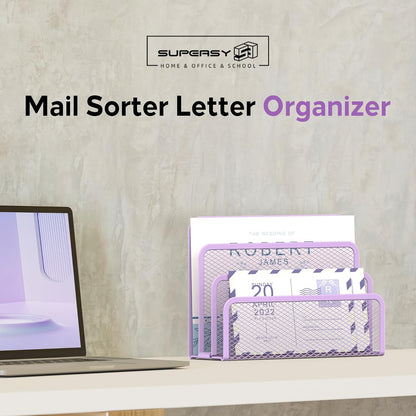 Mail Organizer for Desk, Mesh Metal Mail Holder Countertop with 3-Slot, Letter Sorter File Holder, Office Envelope Organizer for Mails (Black), 1