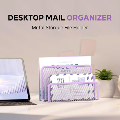 Mail Organizer for Desk, Mesh Metal Mail Holder Countertop with 3-Slot, Letter Sorter File Holder, Office Envelope Organizer for Mails (Black), 1