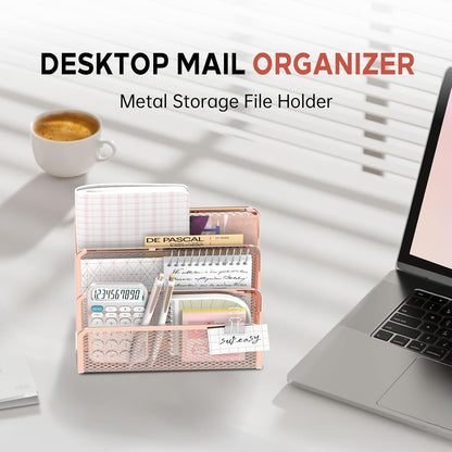 Mail Organizer for Desk, Mesh Metal Mail Holder Countertop with 3-Slot, Letter Sorter File Holder, Office Envelope Organizer for Mails (Black), 1