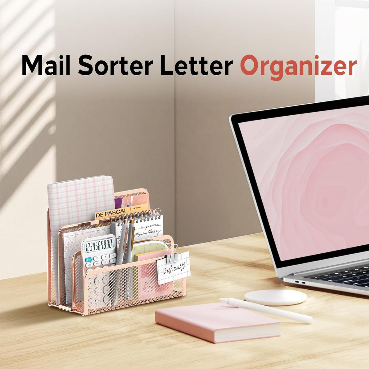 Mail Organizer for Desk, Mesh Metal Mail Holder Countertop with 3-Slot, Letter Sorter File Holder, Office Envelope Organizer for Mails (Black), 1