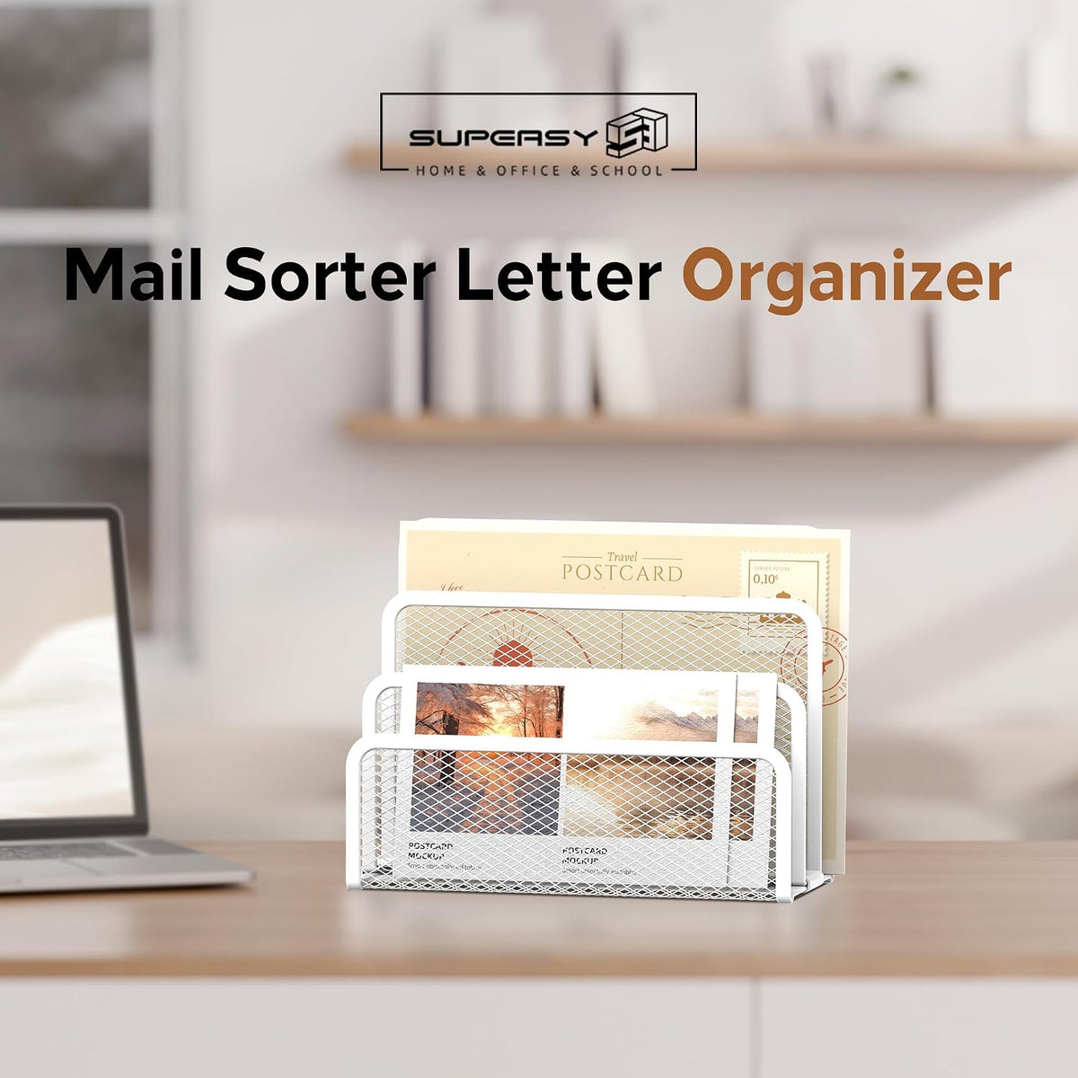 Mail Organizer for Desk, Mesh Metal Mail Holder Countertop with 3-Slot, Letter Sorter File Holder, Office Envelope Organizer for Mails (Black), 1
