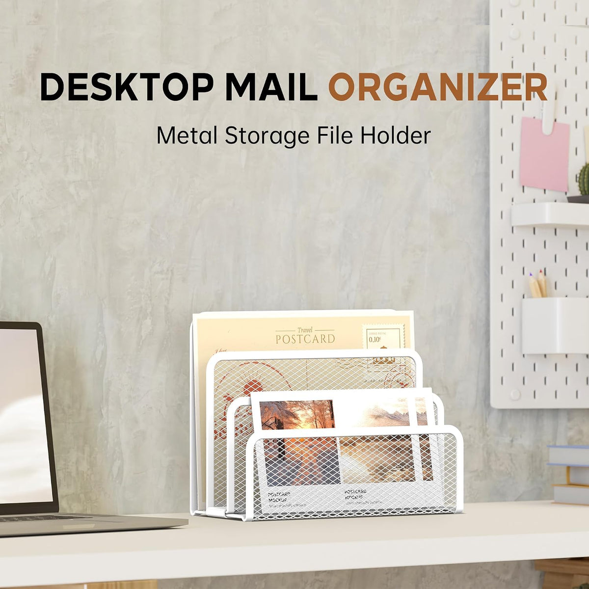 Mail Organizer for Desk, Mesh Metal Mail Holder Countertop with 3-Slot, Letter Sorter File Holder, Office Envelope Organizer for Mails (Black), 1