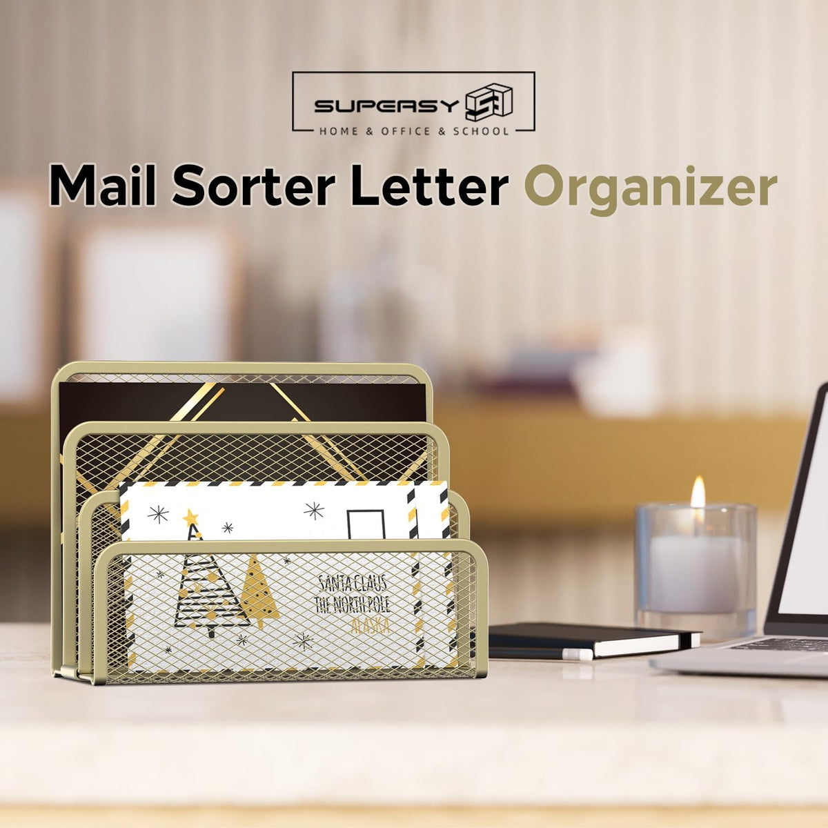 Mail Organizer for Desk, Mesh Metal Mail Holder Countertop with 3-Slot, Letter Sorter File Holder, Office Envelope Organizer for Mails (Black), 1