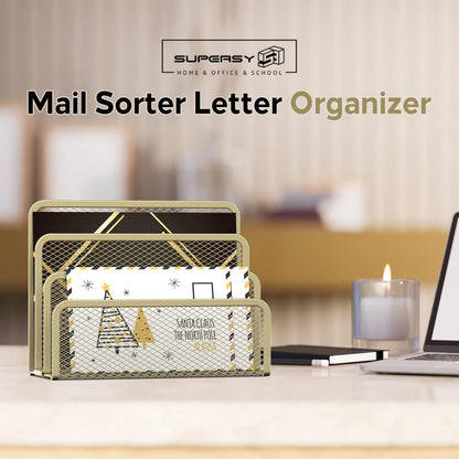Mail Organizer for Desk, Mesh Metal Mail Holder Countertop with 3-Slot, Letter Sorter File Holder, Office Envelope Organizer for Mails (Black), 1