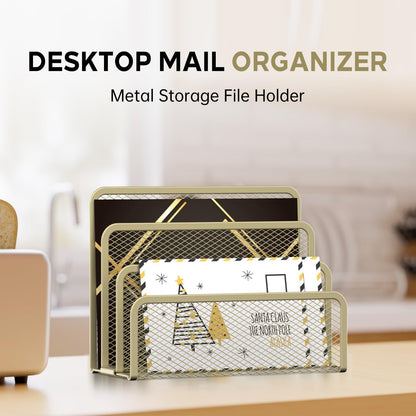 Mail Organizer for Desk, Mesh Metal Mail Holder Countertop with 3-Slot, Letter Sorter File Holder, Office Envelope Organizer for Mails (Black), 1