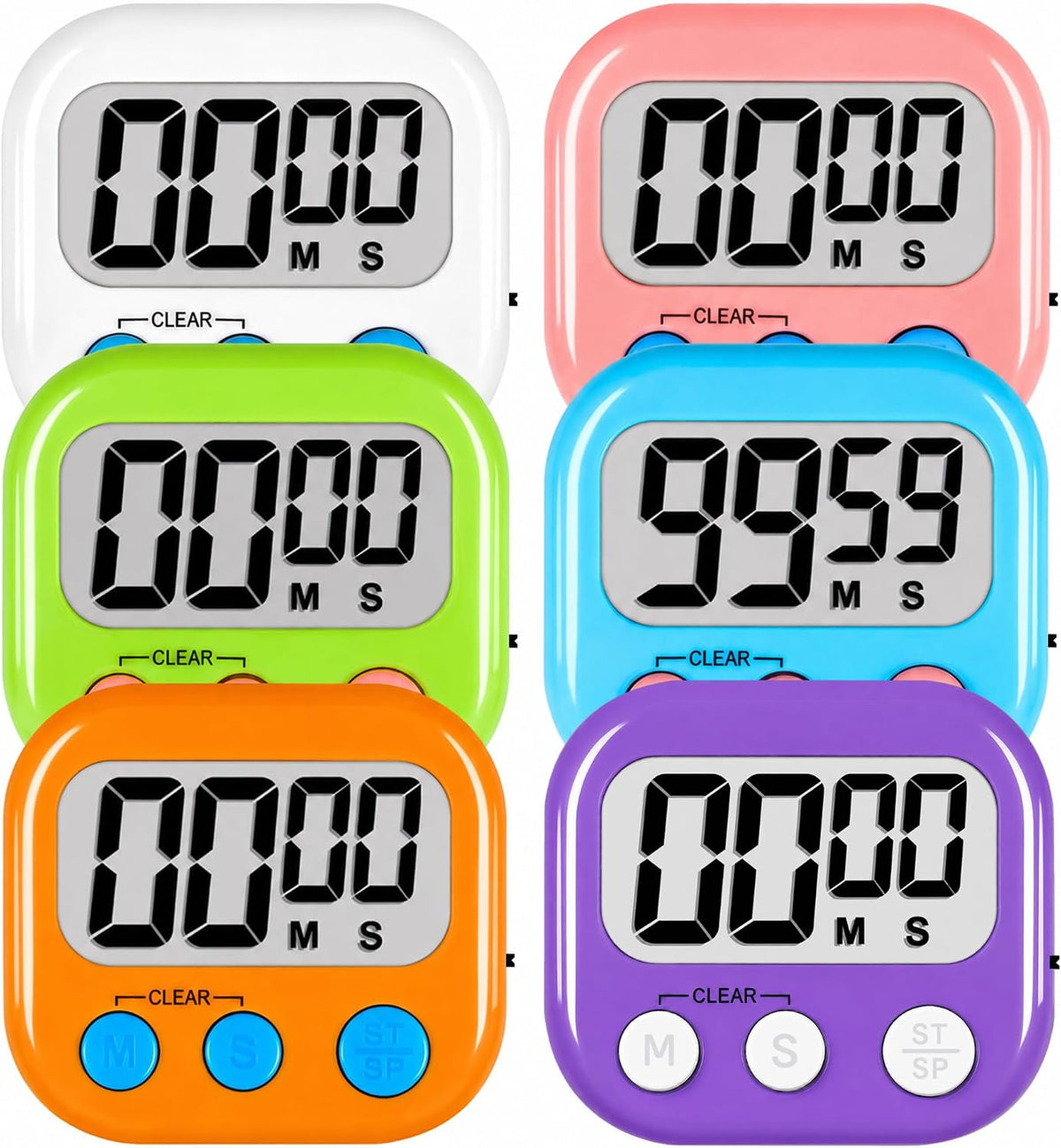 Digital Kitchen Classroom Timers for Kids Cooking 6pcs MulticolorA
