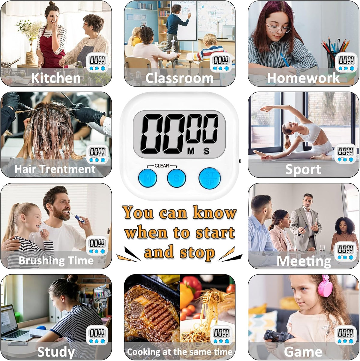 Digital Kitchen Classroom Timers for Kids Cooking 6pcs MulticolorA