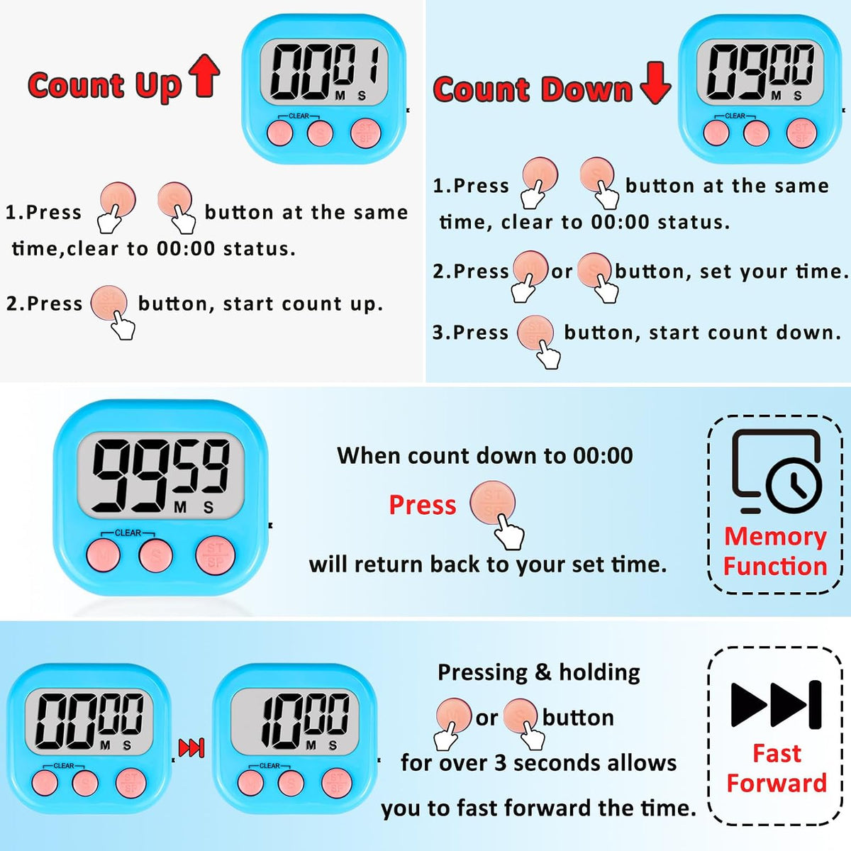 Digital Kitchen Classroom Timers for Kids Cooking 6pcs MulticolorA