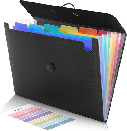 Accordion File Organizer, Expanding File Folder with 7 Pockets, Portable Receipt Paper Bill Document Organizer, Letter/A4 Size Filing Folder School Office Supplies, Black