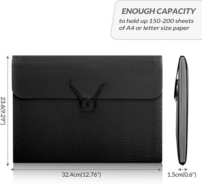 Accordion File Organizer, Expanding File Folder with 7 Pockets, Portable Receipt Paper Bill Document Organizer, Letter/A4 Size Filing Folder School Office Supplies, Black