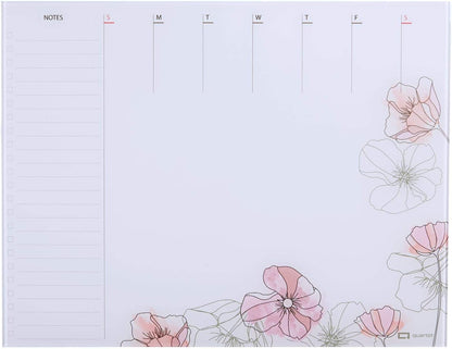 Glass Desktop Weekly Planner, 17" x 22", Whiteboard, Dry Erase Surface, Clean Erase, Includes 1 Dry Erase Marker, Floral (GDP2217F)