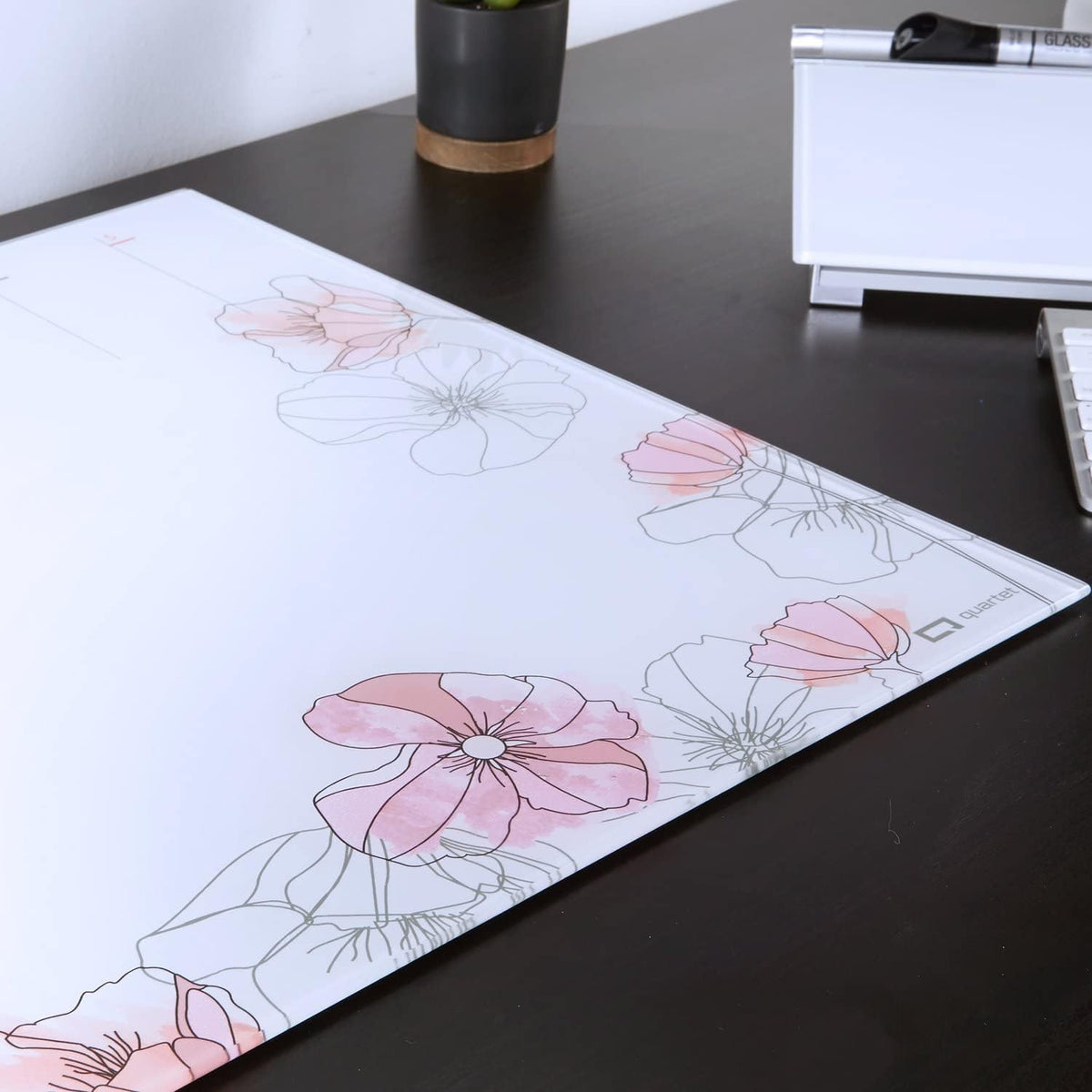 Glass Desktop Weekly Planner, 17" x 22", Whiteboard, Dry Erase Surface, Clean Erase, Includes 1 Dry Erase Marker, Floral (GDP2217F)