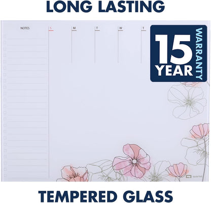 Glass Desktop Weekly Planner, 17" x 22", Whiteboard, Dry Erase Surface, Clean Erase, Includes 1 Dry Erase Marker, Floral (GDP2217F)
