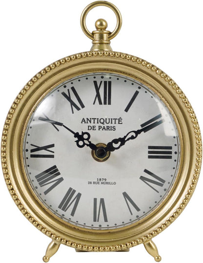 Gold Table Clock, Silent Non-Ticking Shelf Desk Top Clock Battery Operated Classic Design, Decorative Home Decor for Living Room, Fireplace Mantel, Desktop, Countertop
