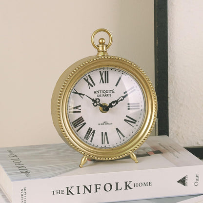 Gold Table Clock, Silent Non-Ticking Shelf Desk Top Clock Battery Operated Classic Design, Decorative Home Decor for Living Room, Fireplace Mantel, Desktop, Countertop