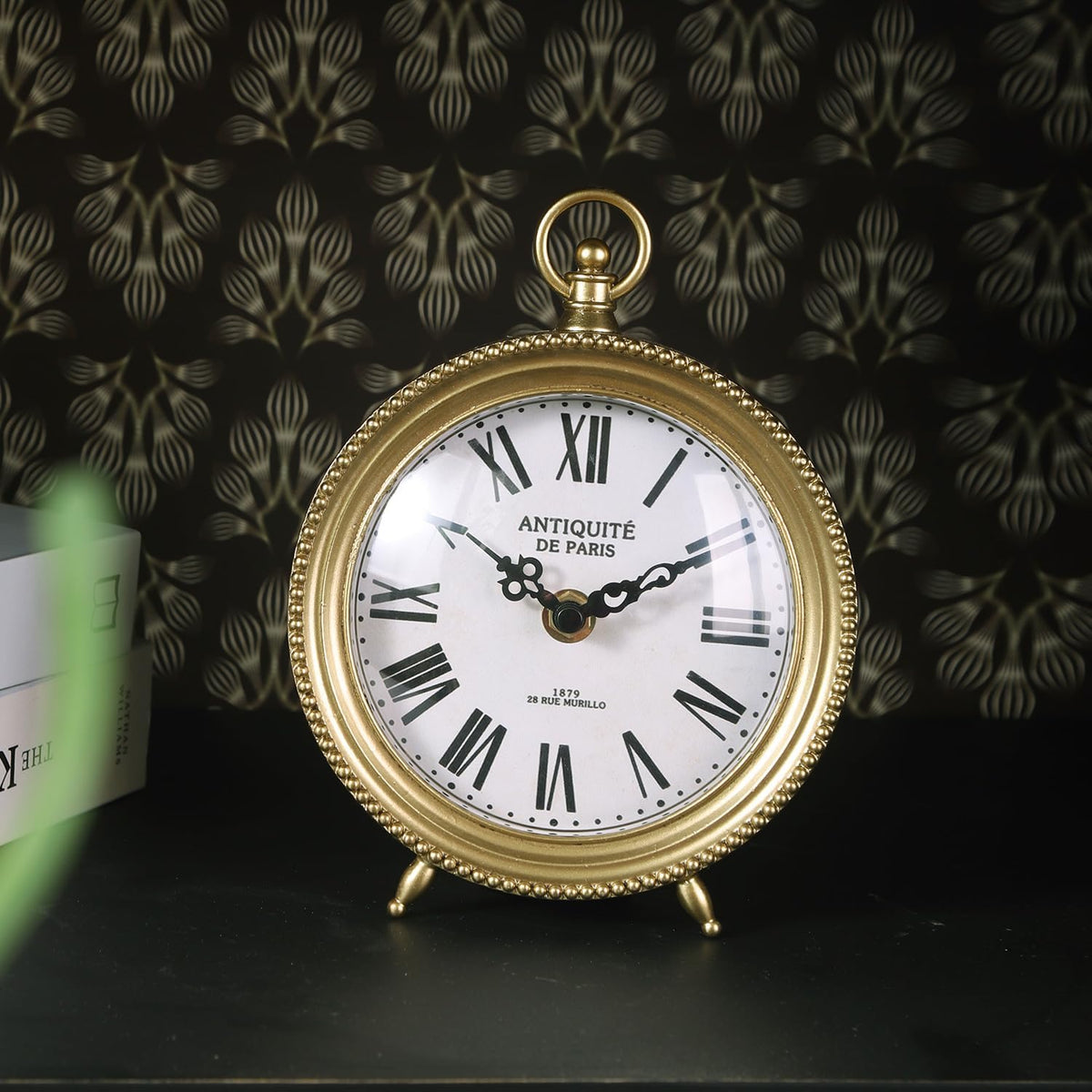 Gold Table Clock, Silent Non-Ticking Shelf Desk Top Clock Battery Operated Classic Design, Decorative Home Decor for Living Room, Fireplace Mantel, Desktop, Countertop