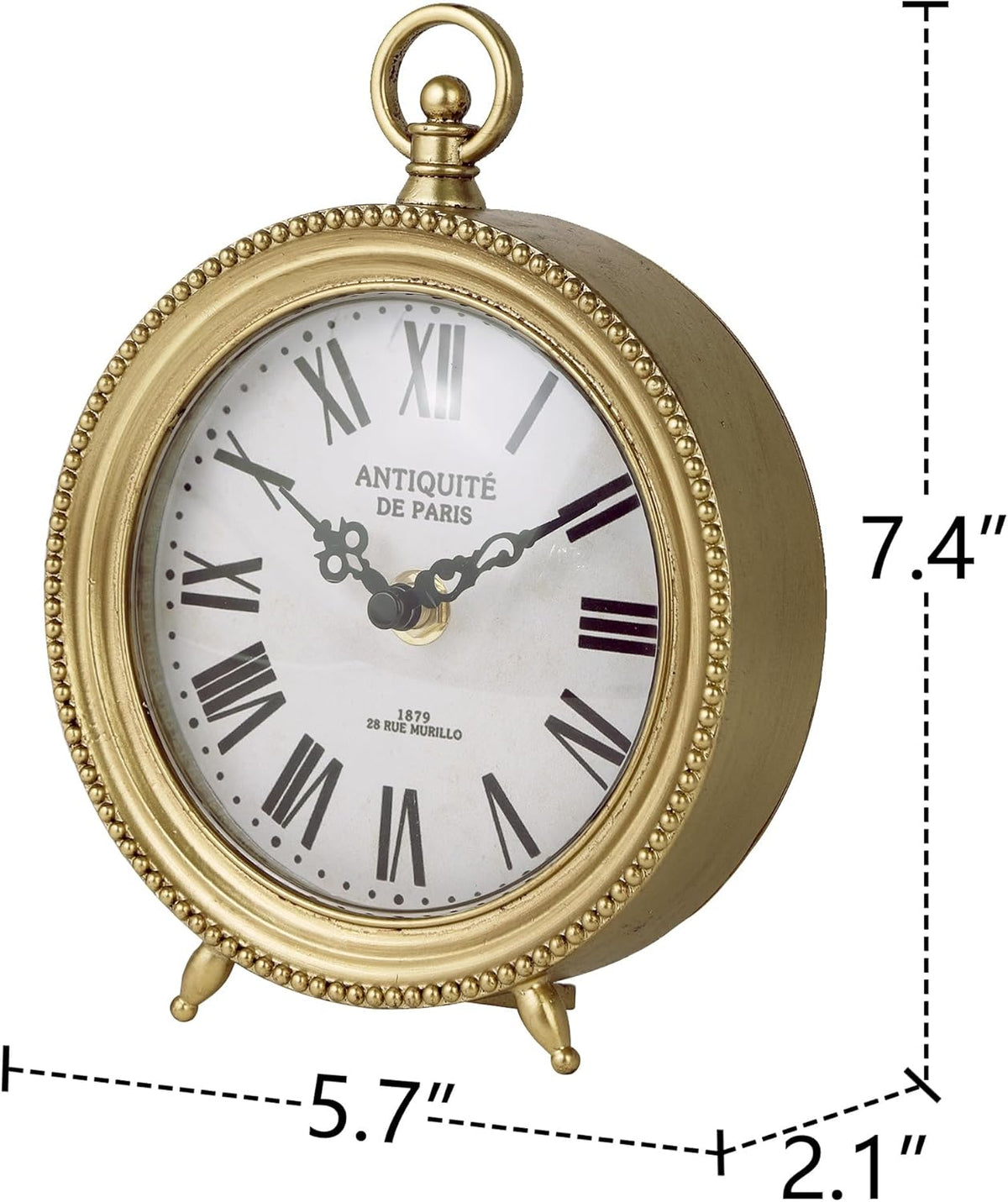 Gold Table Clock, Silent Non-Ticking Shelf Desk Top Clock Battery Operated Classic Design, Decorative Home Decor for Living Room, Fireplace Mantel, Desktop, Countertop