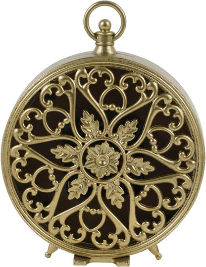 Gold Table Clock, Silent Non-Ticking Shelf Desk Top Clock Battery Operated Classic Design, Decorative Home Decor for Living Room, Fireplace Mantel, Desktop, Countertop