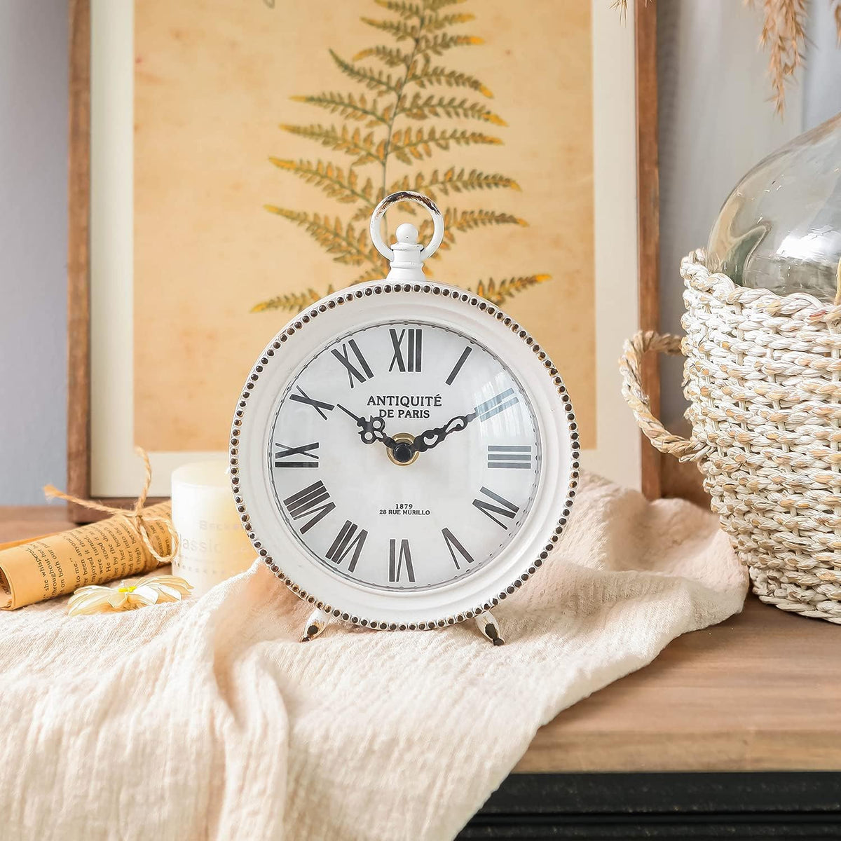 Gold Table Clock, Silent Non-Ticking Shelf Desk Top Clock Battery Operated Classic Design, Decorative Home Decor for Living Room, Fireplace Mantel, Desktop, Countertop