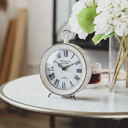 Gold Table Clock, Silent Non-Ticking Shelf Desk Top Clock Battery Operated Classic Design, Decorative Home Decor for Living Room, Fireplace Mantel, Desktop, Countertop