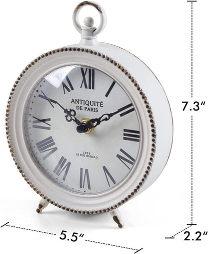 Gold Table Clock, Silent Non-Ticking Shelf Desk Top Clock Battery Operated Classic Design, Decorative Home Decor for Living Room, Fireplace Mantel, Desktop, Countertop