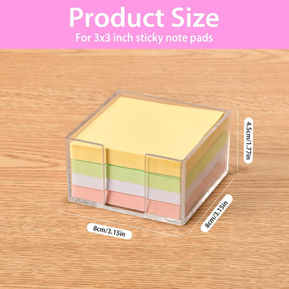 3x3 Inch Acrylic Sticky Note Holder, Crystal Clear Sticky Note Dispenser for Dorm Room Home and Office Acrylic Desk Organizer