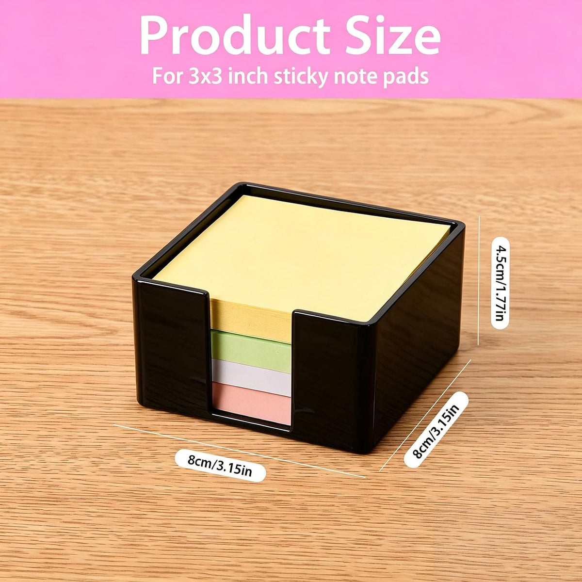 3x3 Inch Acrylic Sticky Note Holder, Crystal Clear Sticky Note Dispenser for Dorm Room Home and Office Acrylic Desk Organizer