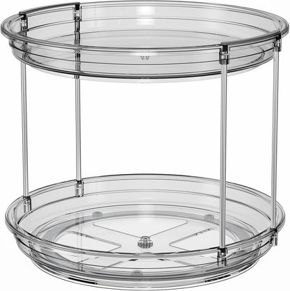 LAMU 2 Tier Lazy Susan Turntable Organizer 9.25'' Rotating Spice Rack Organization for Cabinet, Kitchen, Pantry, Countertop, Bathroom, Vanity, Medicine Cabinet Organizer, Clear