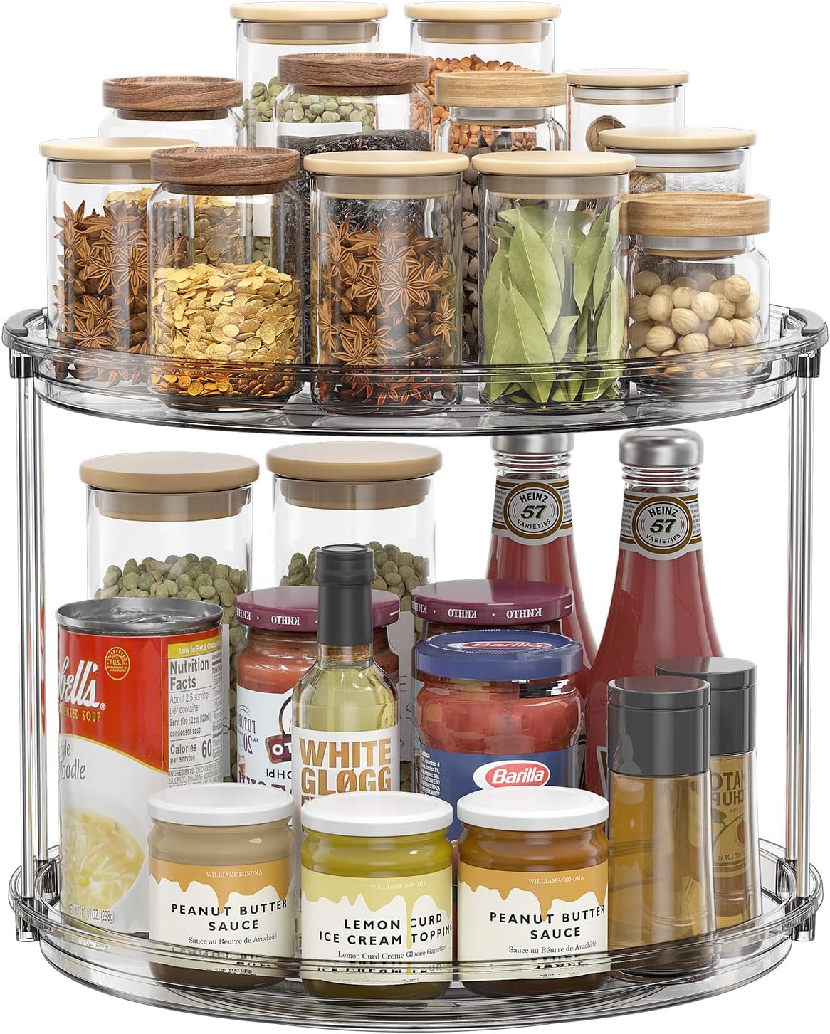 LAMU 2 Tier Lazy Susan Turntable Organizer 9.25'' Rotating Spice Rack Organization for Cabinet, Kitchen, Pantry, Countertop, Bathroom, Vanity, Medicine Cabinet Organizer, Clear