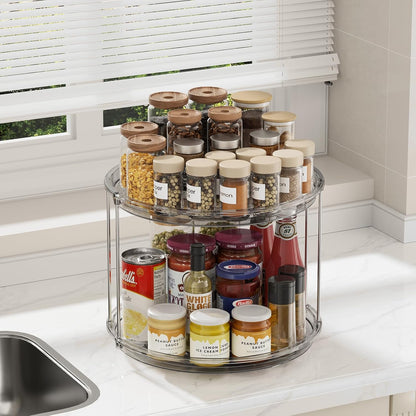 LAMU 2 Tier Lazy Susan Turntable Organizer 9.25'' Rotating Spice Rack Organization for Cabinet, Kitchen, Pantry, Countertop, Bathroom, Vanity, Medicine Cabinet Organizer, Clear
