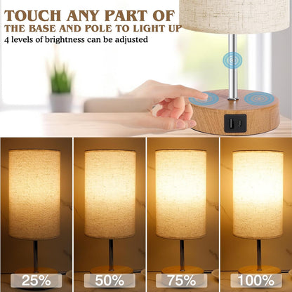 Nightstand Lamp, Touch Dimmable with USB-C Charging & Bulb