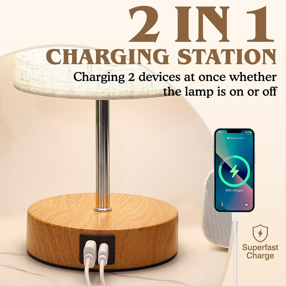 Nightstand Lamp, Touch Dimmable with USB-C Charging & Bulb