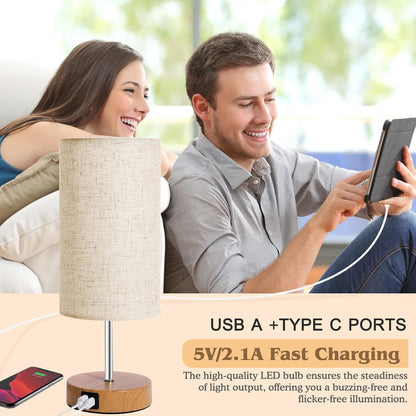 Nightstand Lamp, Touch Dimmable with USB-C Charging & Bulb