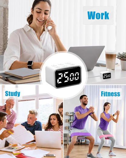 Digital Pomodoro Timer for Desk Productivity, 5/15/25-Minute Default Settings, Small Timer for Kids, Study & Tasks, USB Rechargeable Time Management Tool