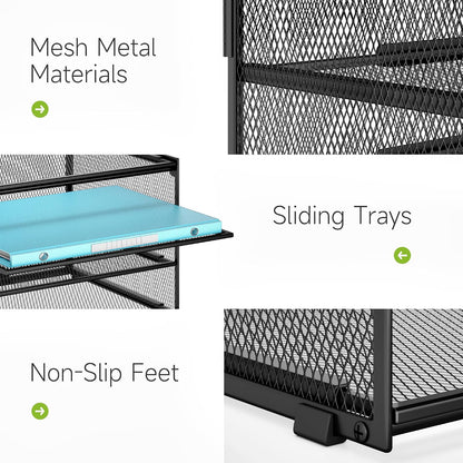3-Tier Letter Tray Desk Organizer, Mesh Metal Paper File Tray Organizer for Desk, Office Supplies & Home Organization, Fits A4 Paper, Mail, Magazines & Office Accessories (Black with Handle)