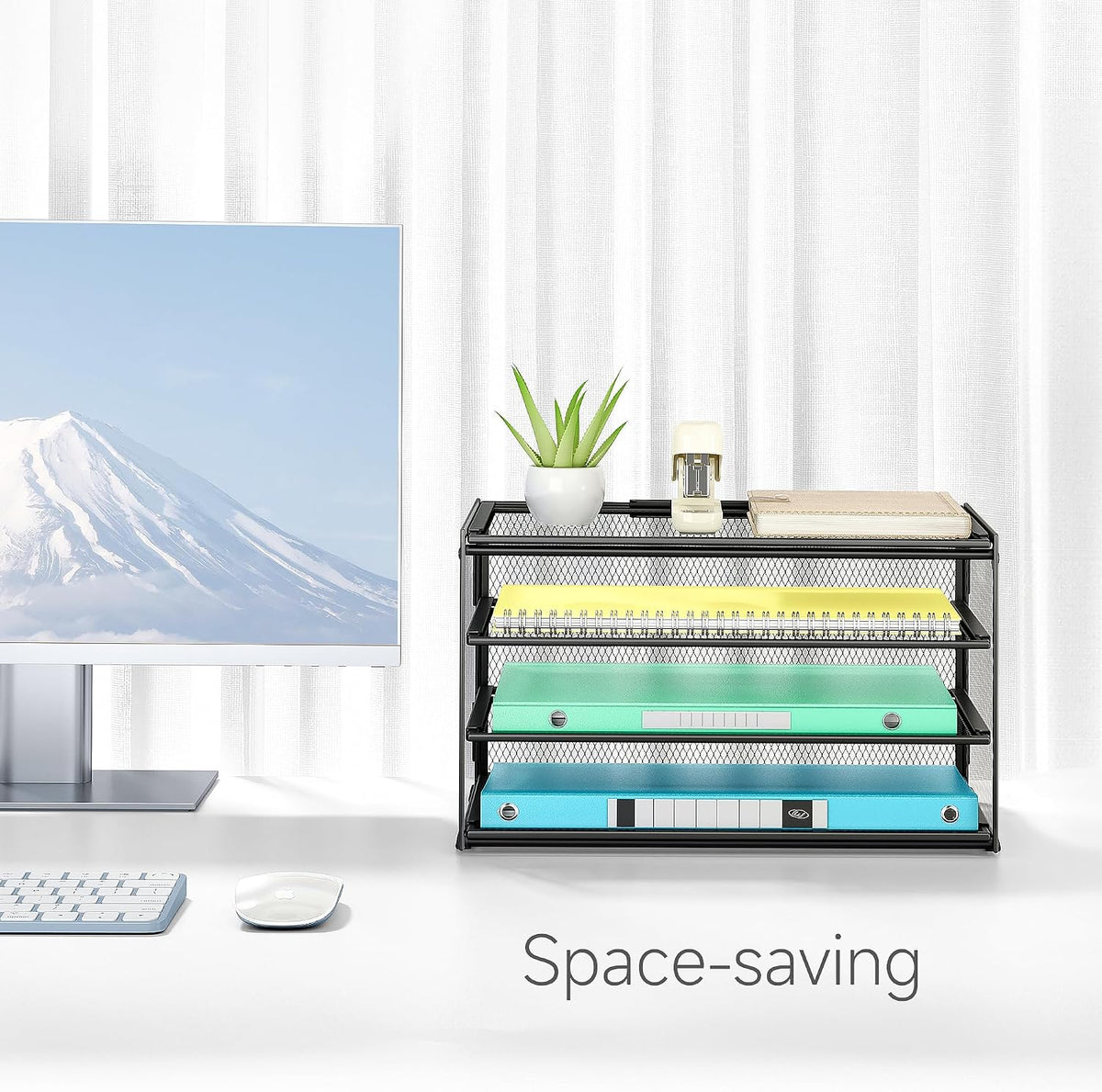3-Tier Letter Tray Desk Organizer, Mesh Metal Paper File Tray Organizer for Desk, Office Supplies & Home Organization, Fits A4 Paper, Mail, Magazines & Office Accessories (Black with Handle)