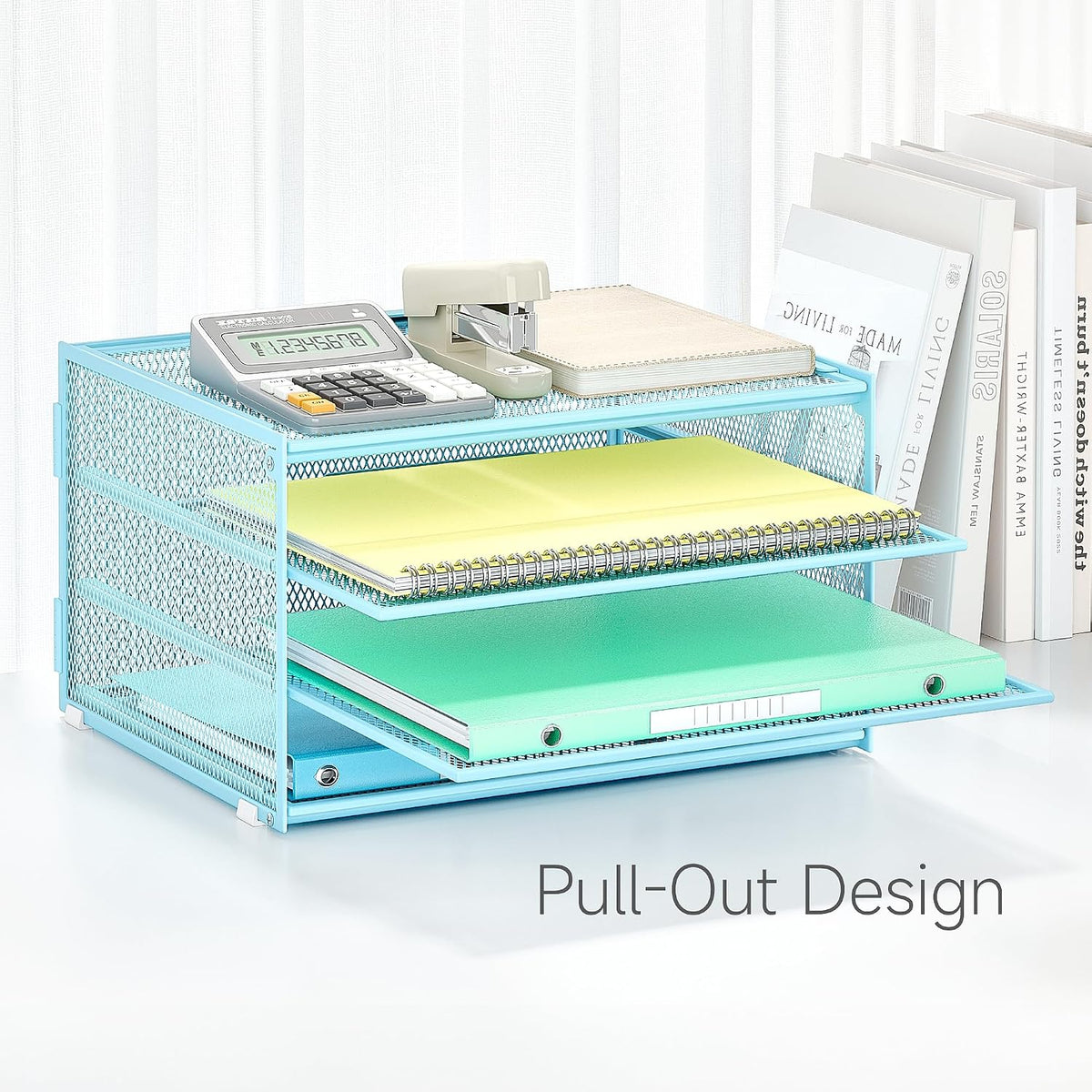 3-Tier Letter Tray Desk Organizer, Mesh Metal Paper File Tray Organizer for Desk, Office Supplies & Home Organization, Fits A4 Paper, Mail, Magazines & Office Accessories (Black with Handle)