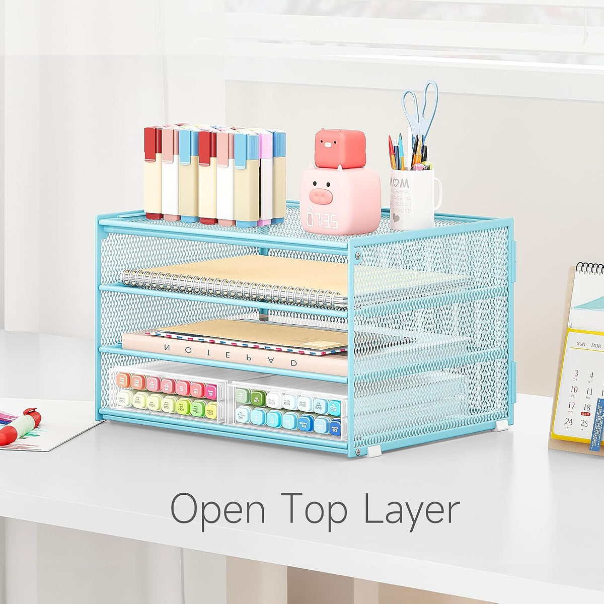 3-Tier Letter Tray Desk Organizer, Mesh Metal Paper File Tray Organizer for Desk, Office Supplies & Home Organization, Fits A4 Paper, Mail, Magazines & Office Accessories (Black with Handle)
