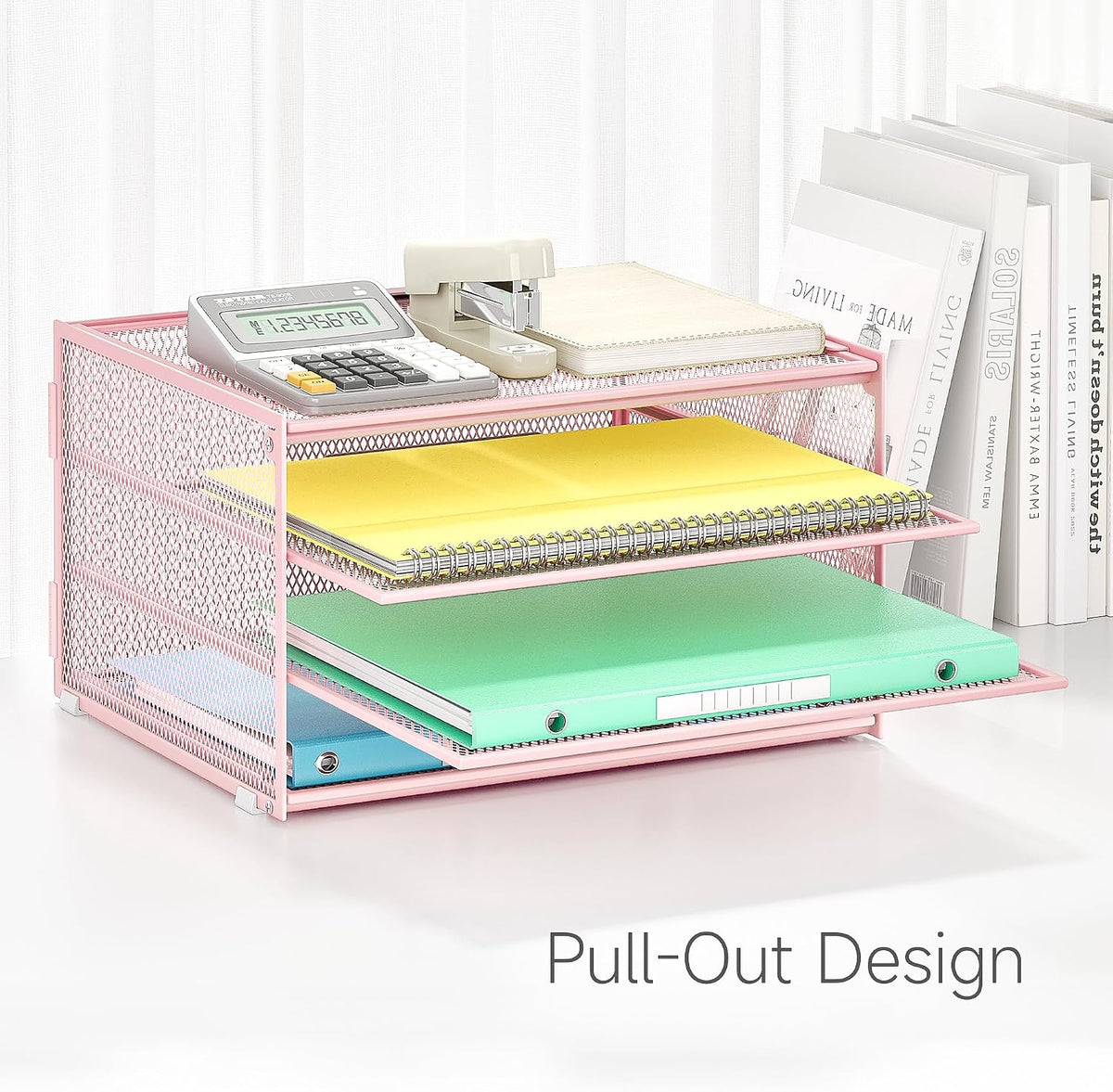 3-Tier Letter Tray Desk Organizer, Mesh Metal Paper File Tray Organizer for Desk, Office Supplies & Home Organization, Fits A4 Paper, Mail, Magazines & Office Accessories (Black with Handle)