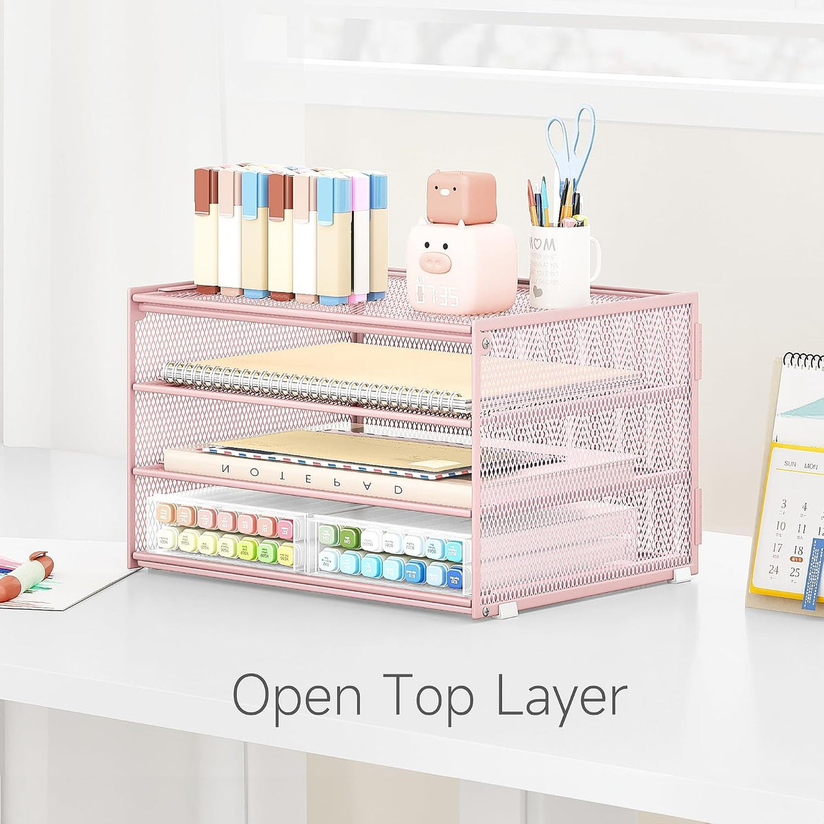 3-Tier Letter Tray Desk Organizer, Mesh Metal Paper File Tray Organizer for Desk, Office Supplies & Home Organization, Fits A4 Paper, Mail, Magazines & Office Accessories (Black with Handle)
