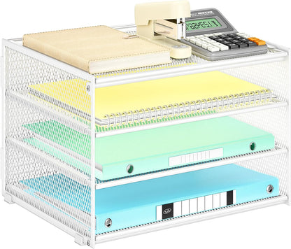 3-Tier Letter Tray Desk Organizer, Mesh Metal Paper File Tray Organizer for Desk, Office Supplies & Home Organization, Fits A4 Paper, Mail, Magazines & Office Accessories (Black with Handle)