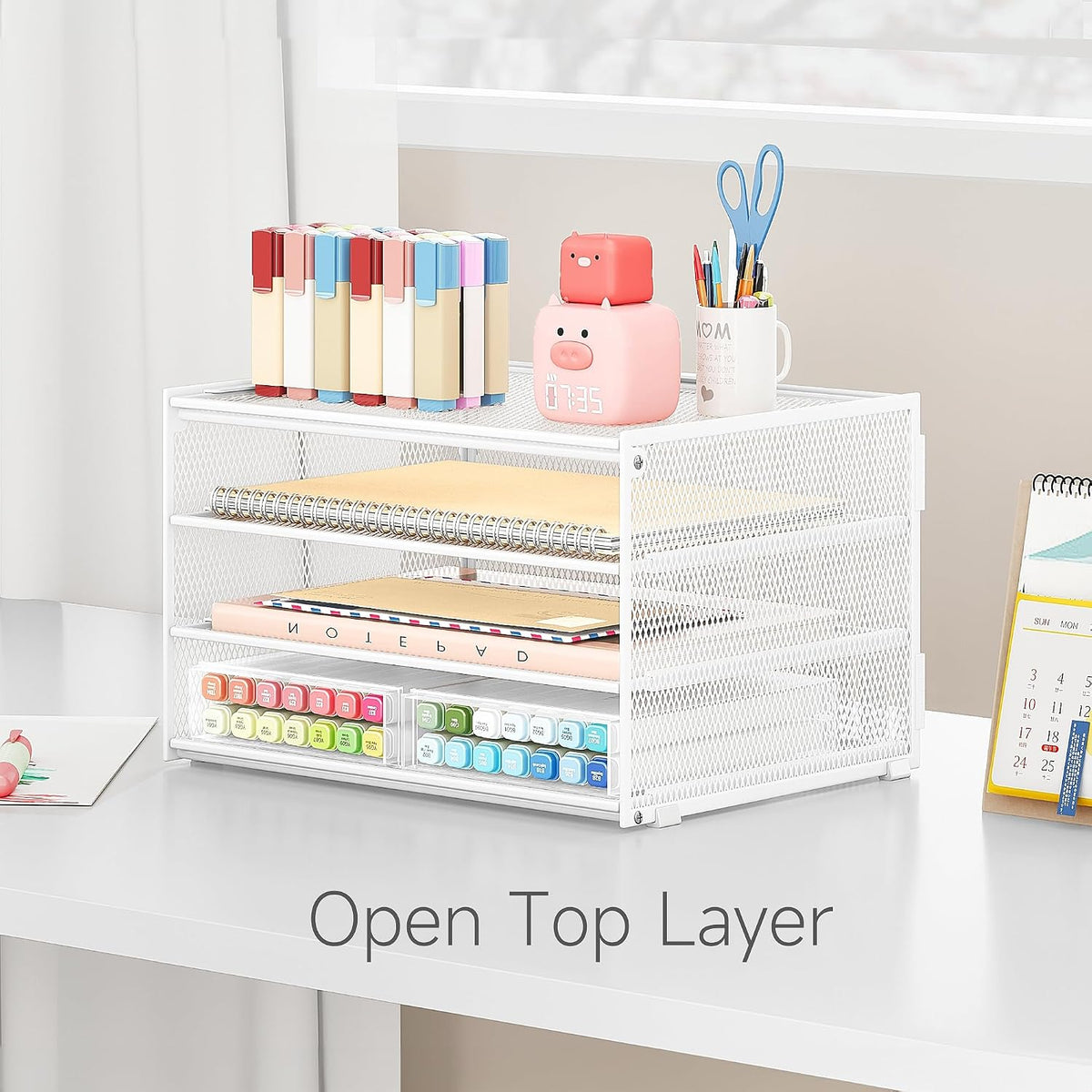 3-Tier Letter Tray Desk Organizer, Mesh Metal Paper File Tray Organizer for Desk, Office Supplies & Home Organization, Fits A4 Paper, Mail, Magazines & Office Accessories (Black with Handle)