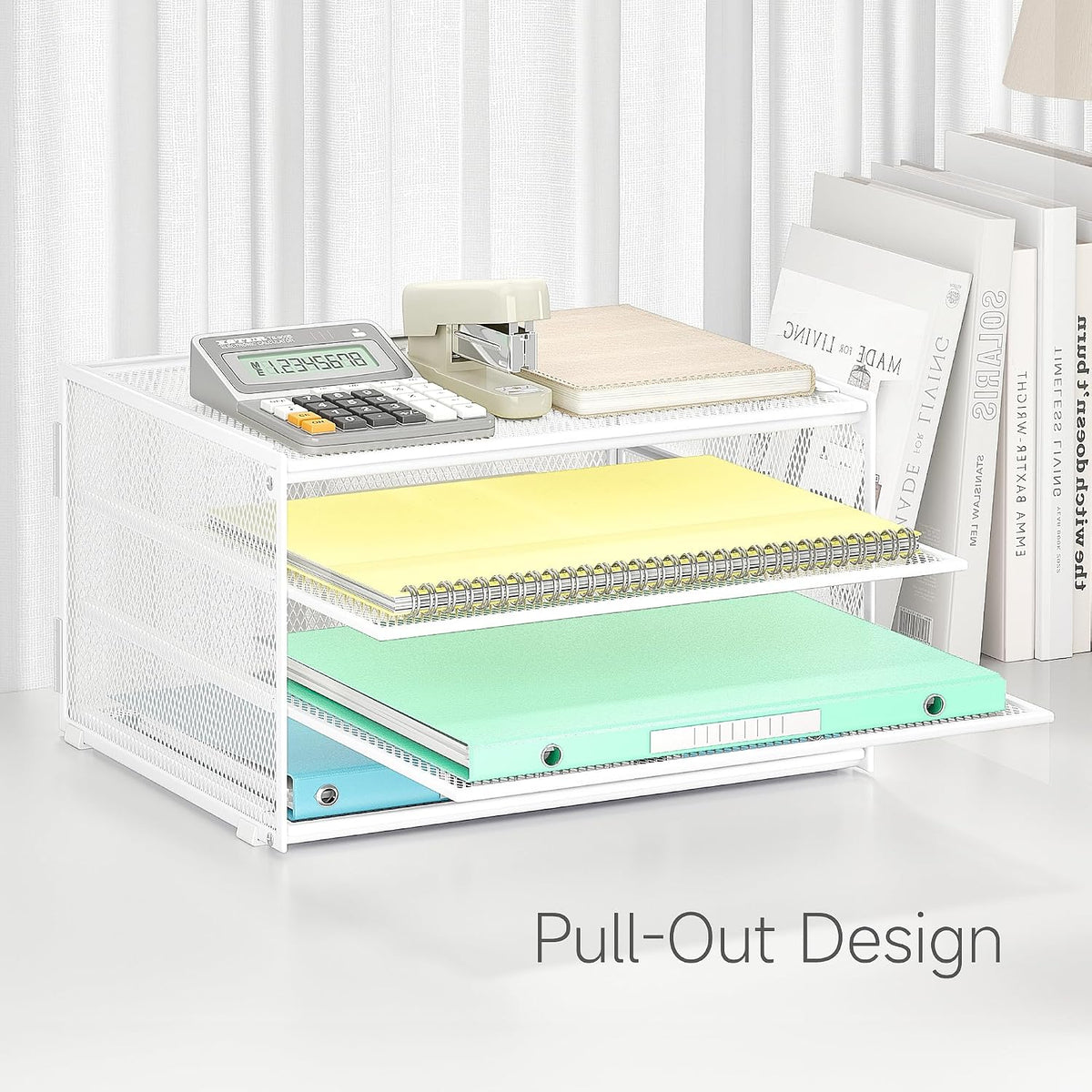 3-Tier Letter Tray Desk Organizer, Mesh Metal Paper File Tray Organizer for Desk, Office Supplies & Home Organization, Fits A4 Paper, Mail, Magazines & Office Accessories (Black with Handle)