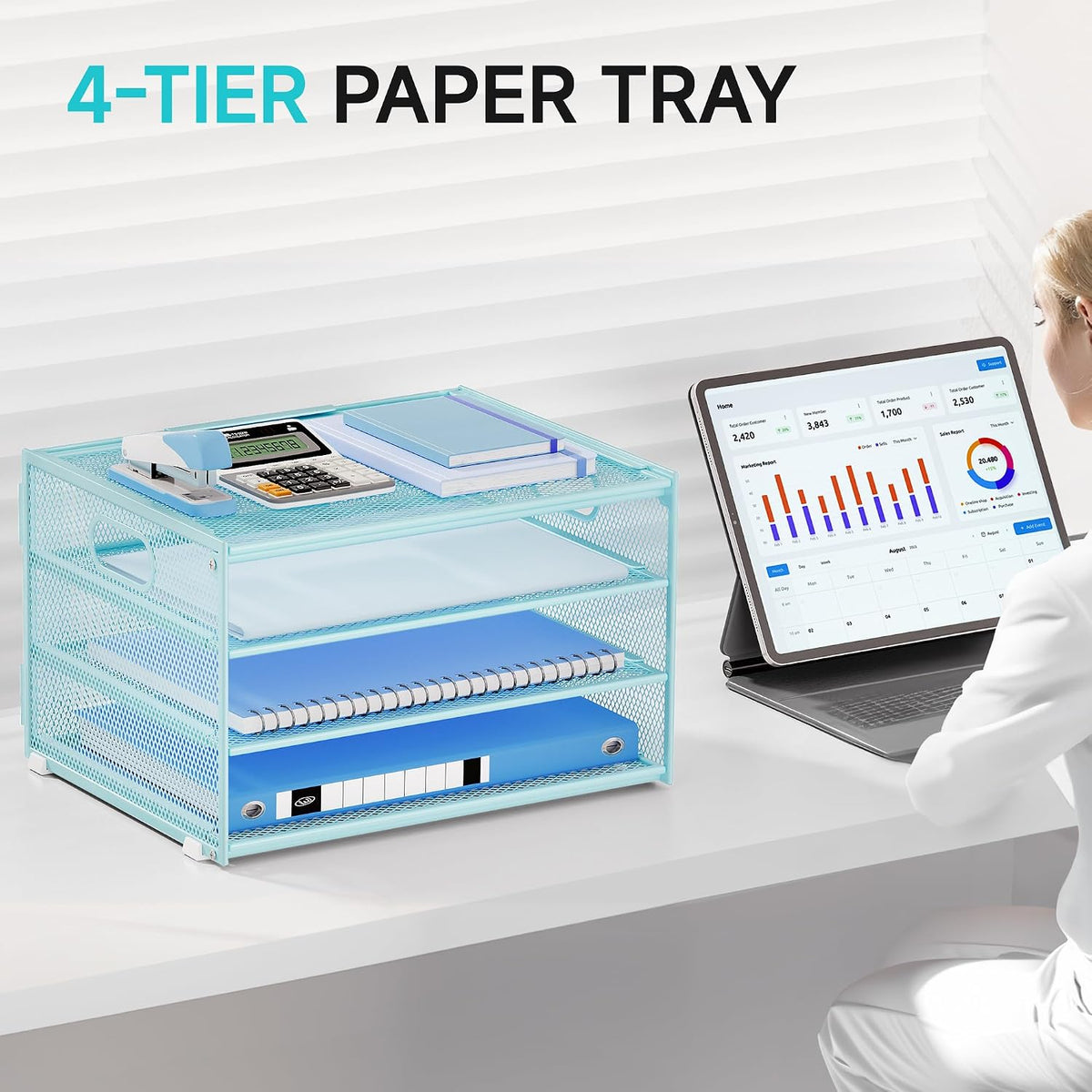 3-Tier Letter Tray Desk Organizer, Mesh Metal Paper File Tray Organizer for Desk, Office Supplies & Home Organization, Fits A4 Paper, Mail, Magazines & Office Accessories (Black with Handle)