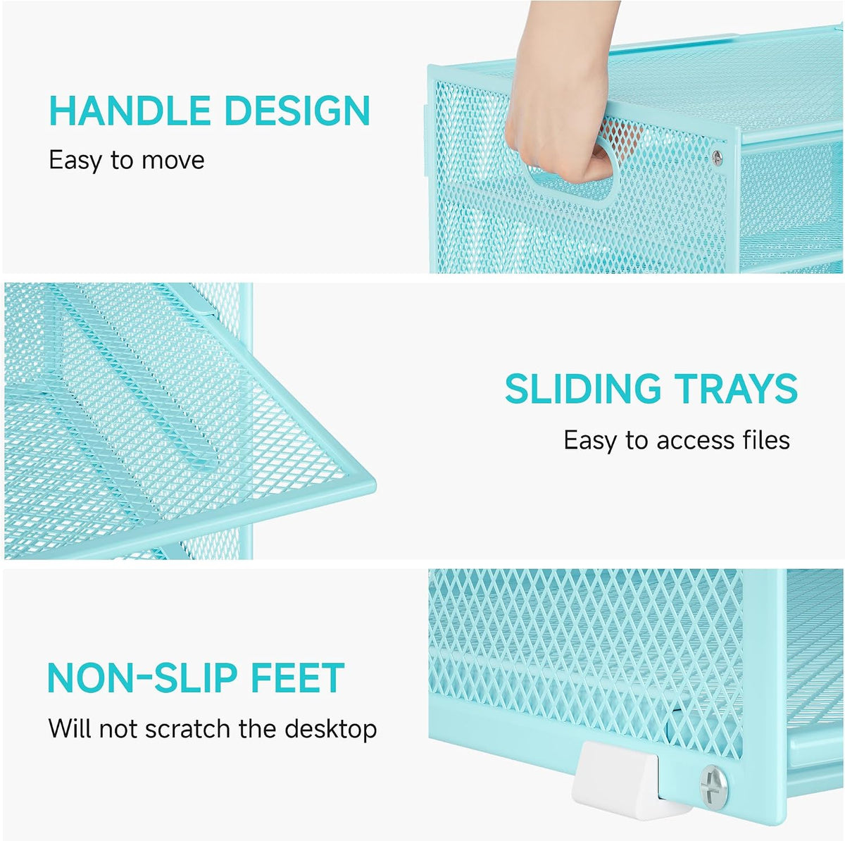 3-Tier Letter Tray Desk Organizer, Mesh Metal Paper File Tray Organizer for Desk, Office Supplies & Home Organization, Fits A4 Paper, Mail, Magazines & Office Accessories (Black with Handle)