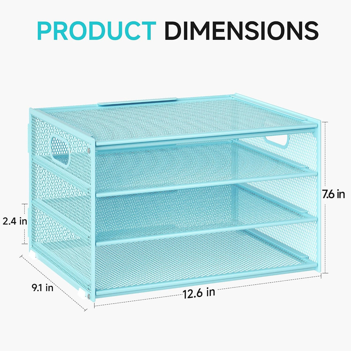 3-Tier Letter Tray Desk Organizer, Mesh Metal Paper File Tray Organizer for Desk, Office Supplies & Home Organization, Fits A4 Paper, Mail, Magazines & Office Accessories (Black with Handle)