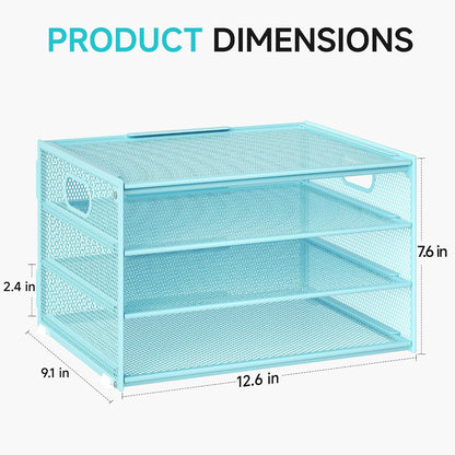 3-Tier Letter Tray Desk Organizer, Mesh Metal Paper File Tray Organizer for Desk, Office Supplies & Home Organization, Fits A4 Paper, Mail, Magazines & Office Accessories (Black with Handle)