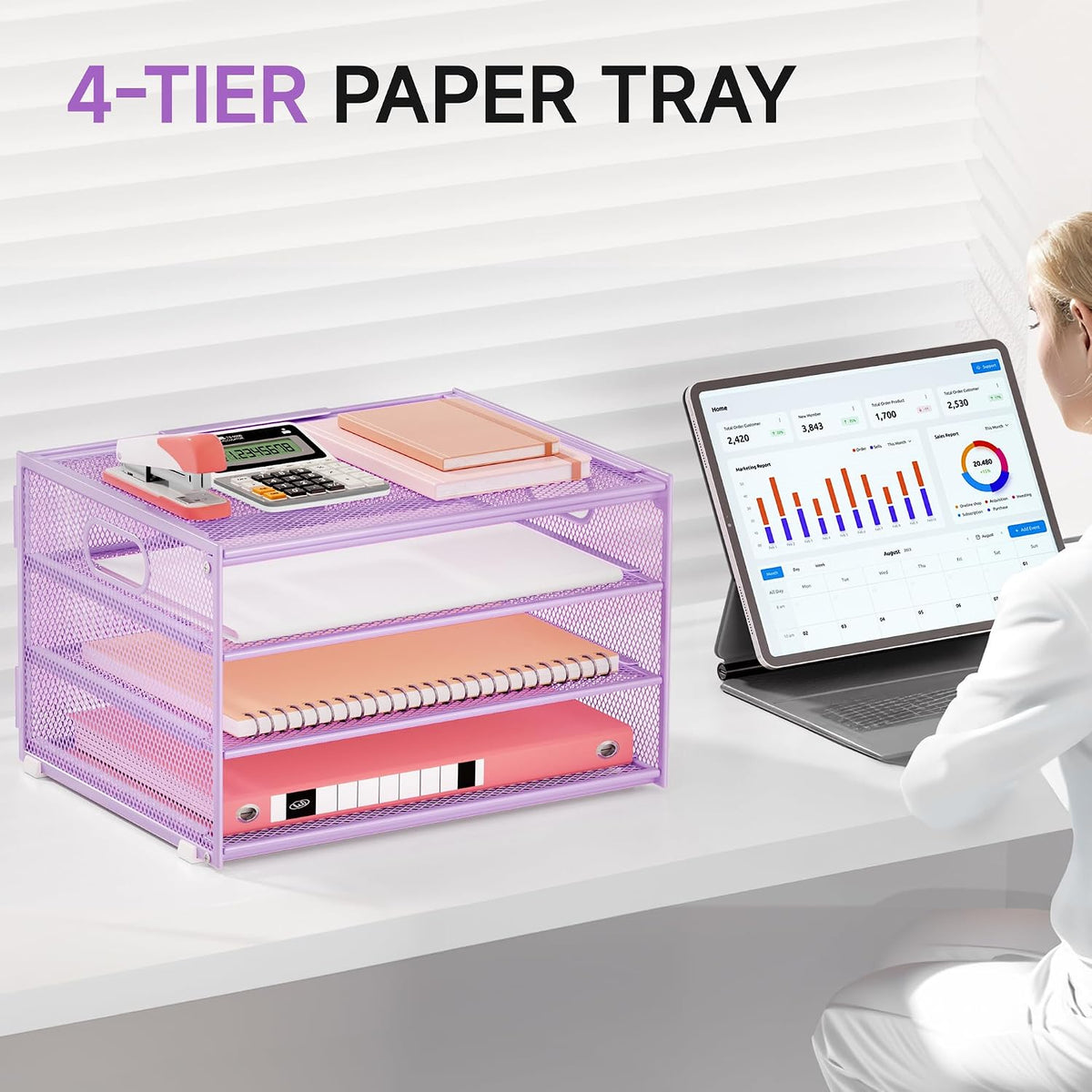 3-Tier Letter Tray Desk Organizer, Mesh Metal Paper File Tray Organizer for Desk, Office Supplies & Home Organization, Fits A4 Paper, Mail, Magazines & Office Accessories (Black with Handle)